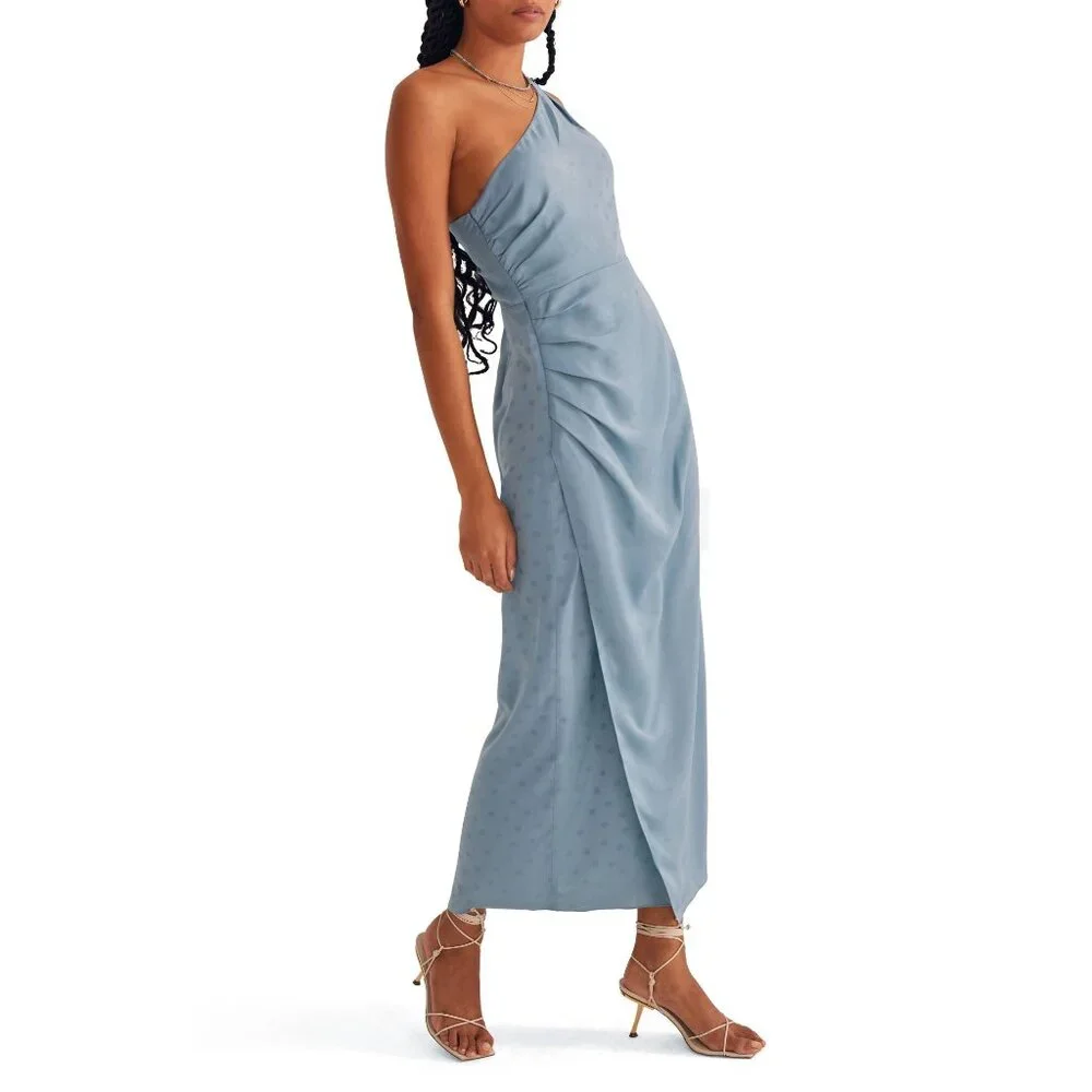 🆕FAVORITE DAUGHTER The Singles Table One Shoulder Dress Gown Polka Dot Blue 4 - Picture 4 of 16